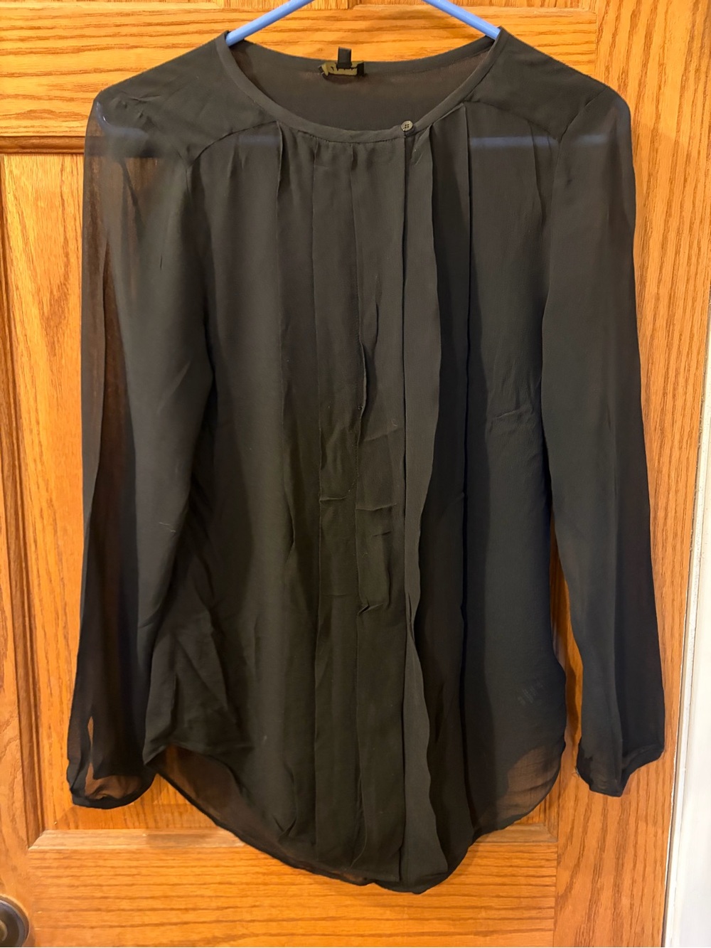 Aritzia Babaton Size XS Black Silk Sheer Blouse Hidden Buttons
